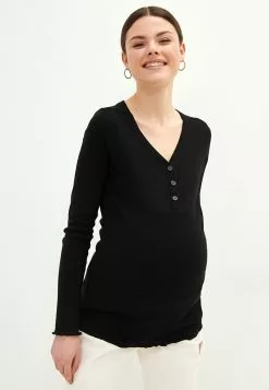 LC WAIKIKI V Neck Plain Long Sleeve Maternity T-Shirt
